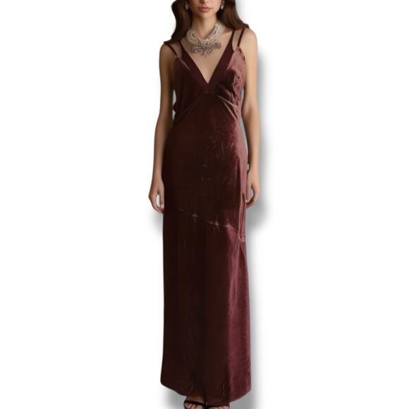 Anthropologie Size‎ 0 Velvet Slip Maxi Dress Mulberry Red Formal Eveningwear NWT - Picture 1 of 13